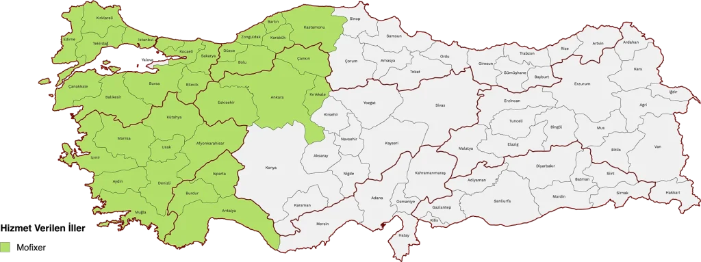 Mofixer hizmet verilen iller haritası